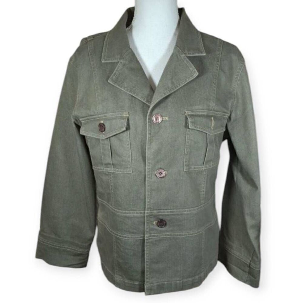 BLUE ORANGE GRAY/GREEN DENIM JACKET SZ.13 EUC.